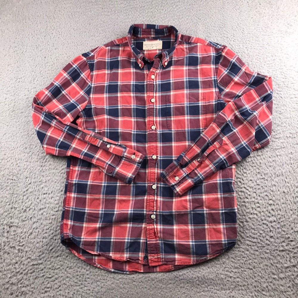 Denim & Supply Ralph Lauren Shirt Mens S Red/Navy Plaid Button Down Long Sleeve